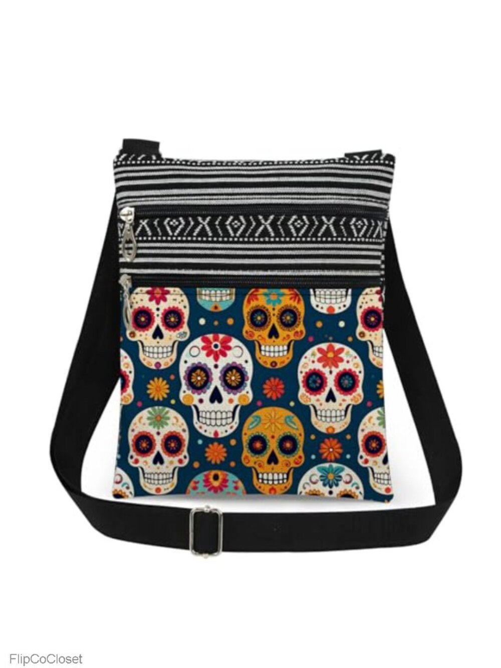 Sugar Skull Crossbody Bag Polyester Lightweight Adjustable Strap